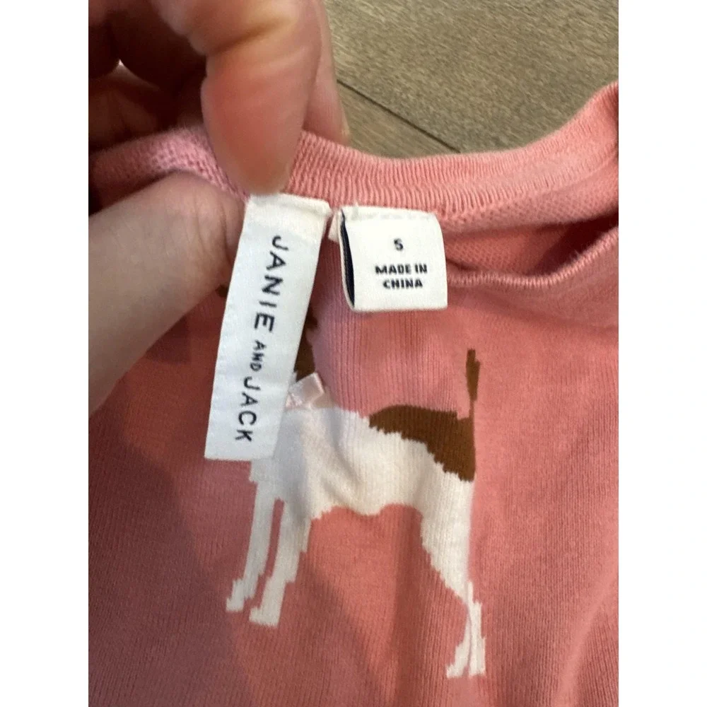Janie And Jack Pants Set Girls 5 Pink Dog Sweater Brown Riding Leggings